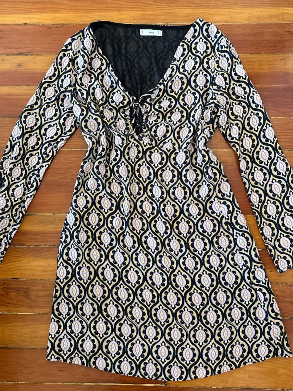 Mango 70s Boho Groovy Geometric Paisley Long Sleeve Mini Dress MEDIUM